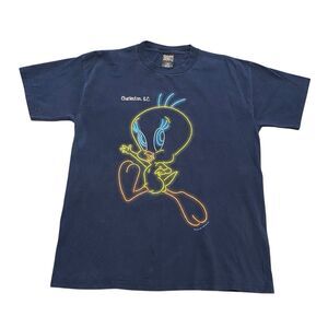 Vintage Warner Bros Tweety Bird Tee Shirt Top Neon USA Made 90s M Looney Tunes